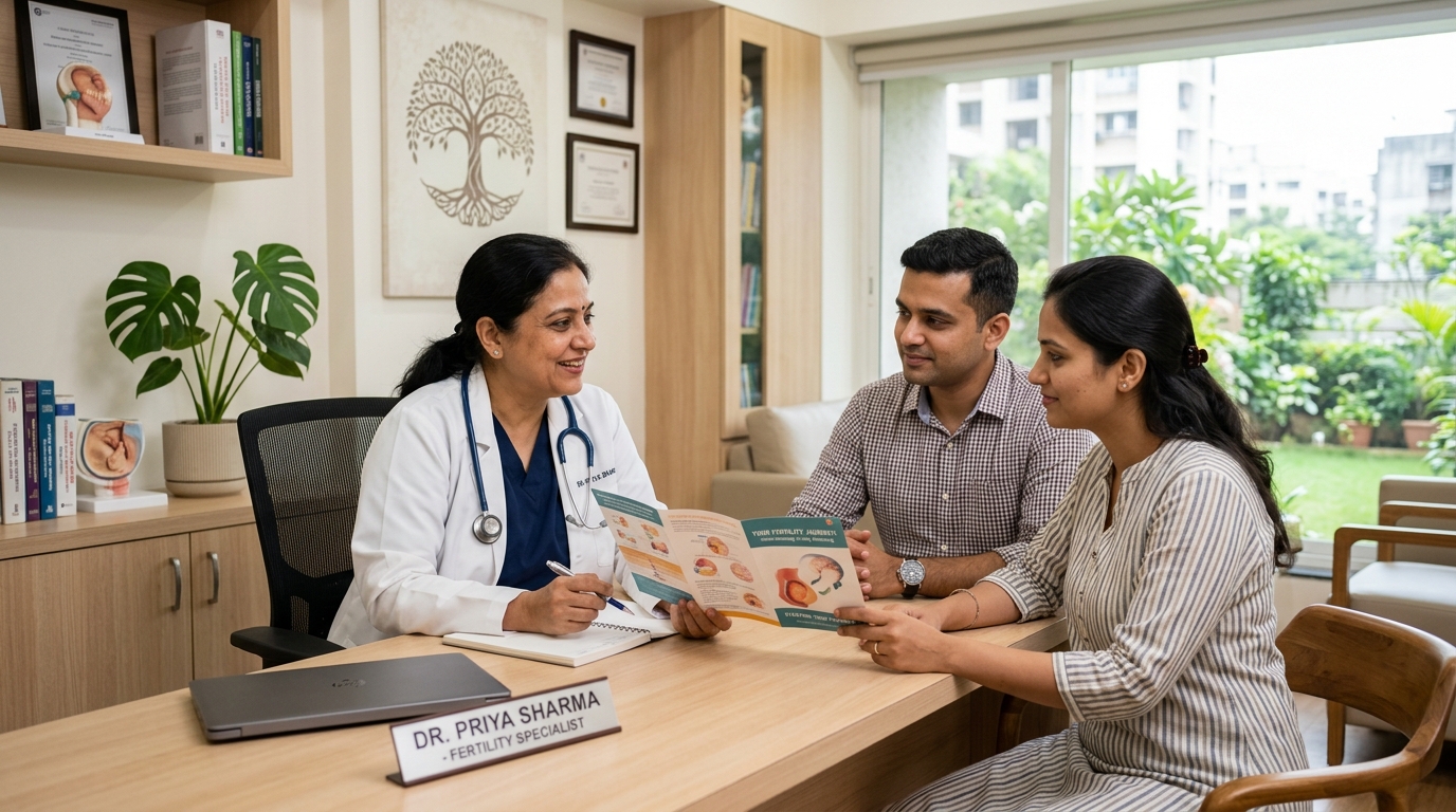 Doctor consulting with couple for fertility planning